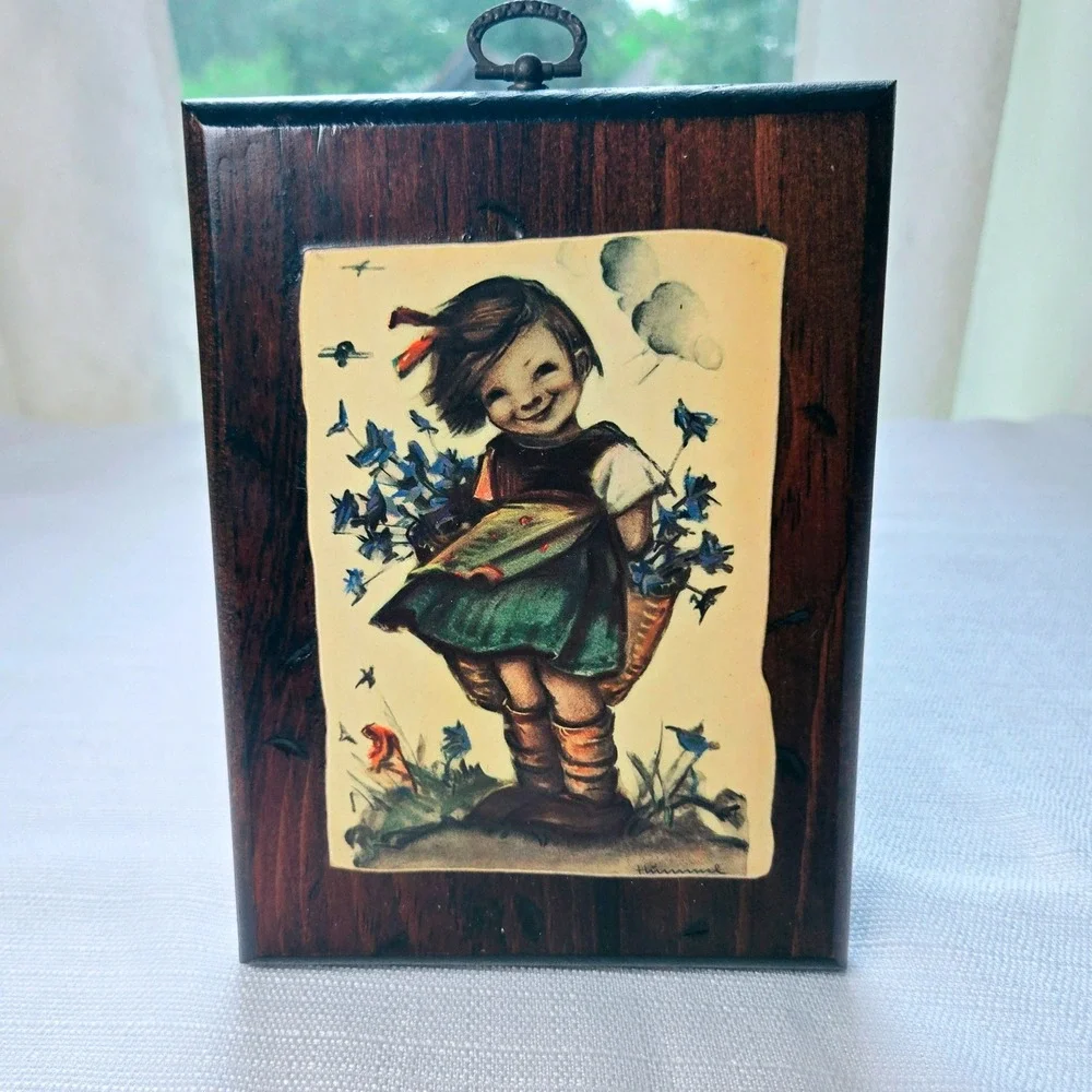 Vintage Hummel Wood Wall Plaque Girl with Flowers Germany Mid Century Decor